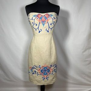 Banana Republic Linen Embroidered Strapless Dress